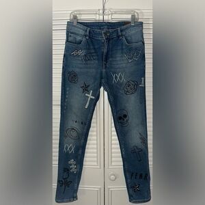 Asos Men's Skull Roses Skinny Jeans‎ Size 33
